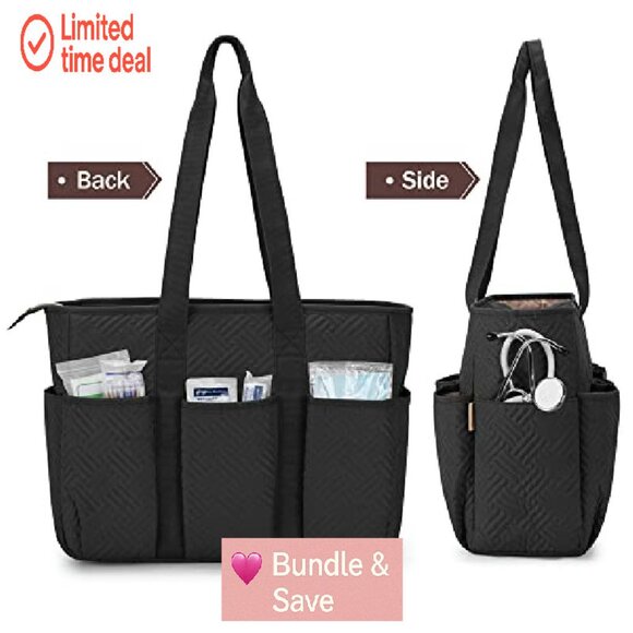 Large Capacity Nurse Tote Bag with Padded Laptop Sleeve & Multiple Pockets - Picture 5 of 7